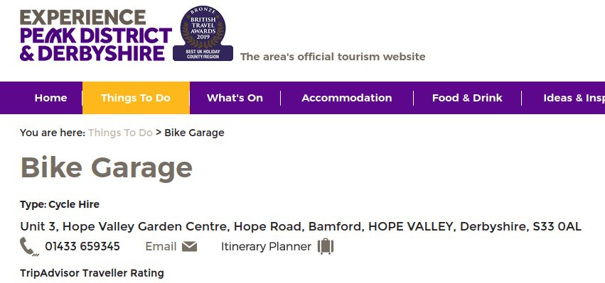 Visit Peak District Partnership with Bike Garage